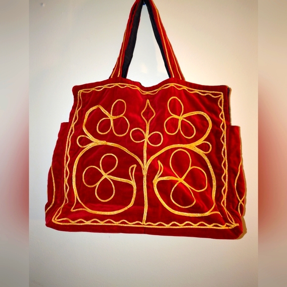 Vintage 60s 70s velvet orange and gold bag purse hippie boho festival - Picture 1 of 3